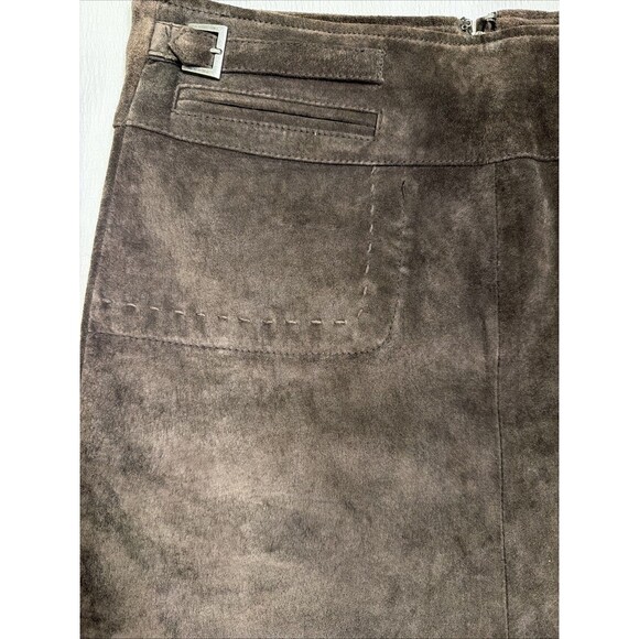 June Genuine Leather Suede Brown Lined Buckle Pockets Mini  Skirt  Size 4 - Picture 2 of 7